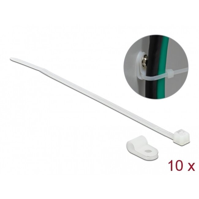 Tie-wraps met montageklem | 150 x 2,5mm | transparant | 10 stuks