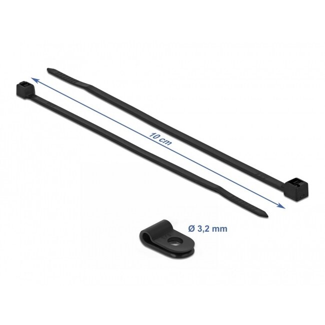 Tie-wraps met montageklem | 100 x 2,5mm | zwart | 10 stuks