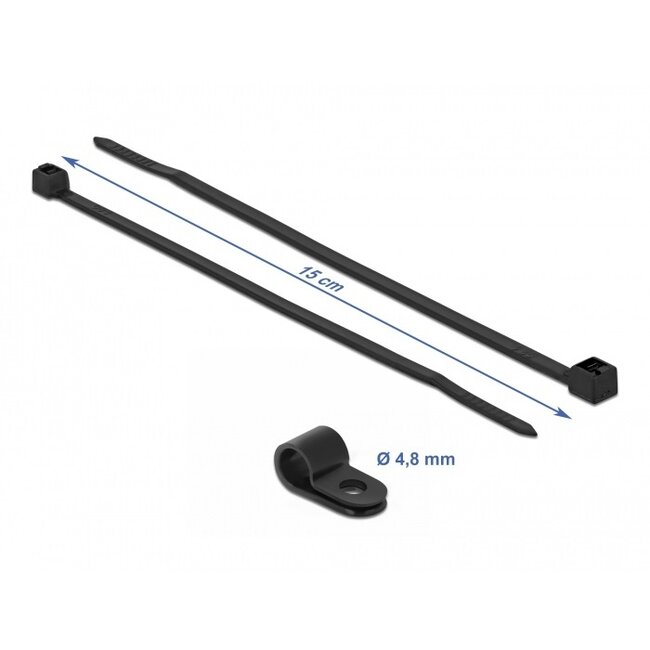 Tie-wraps met montageklem | 150 x 2,5mm | zwart | 10 stuks