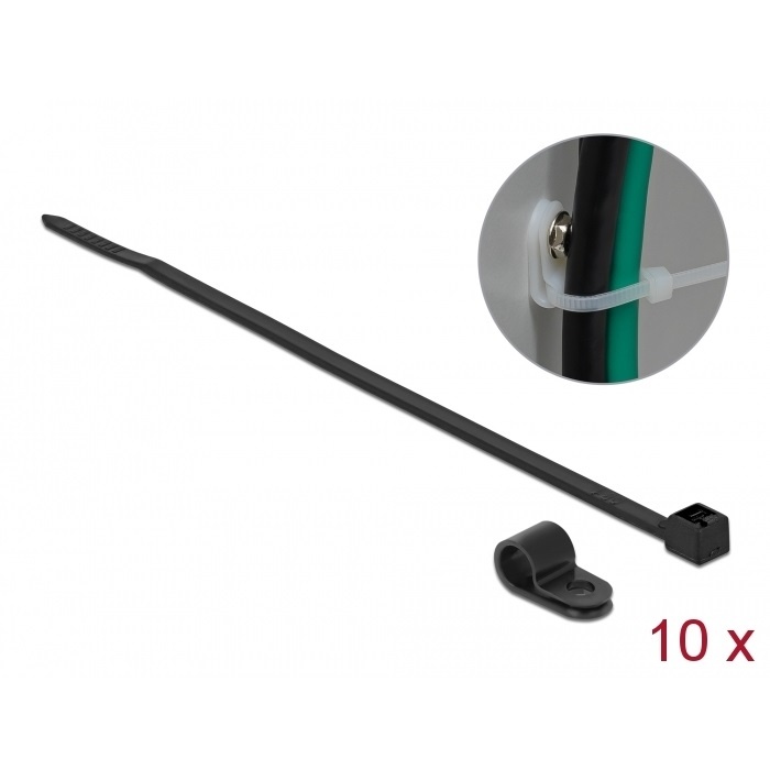 Tie-wraps 200 x 3,6mm (10 stuks) met montageklem (10 stuks) / zwart - UV resistent