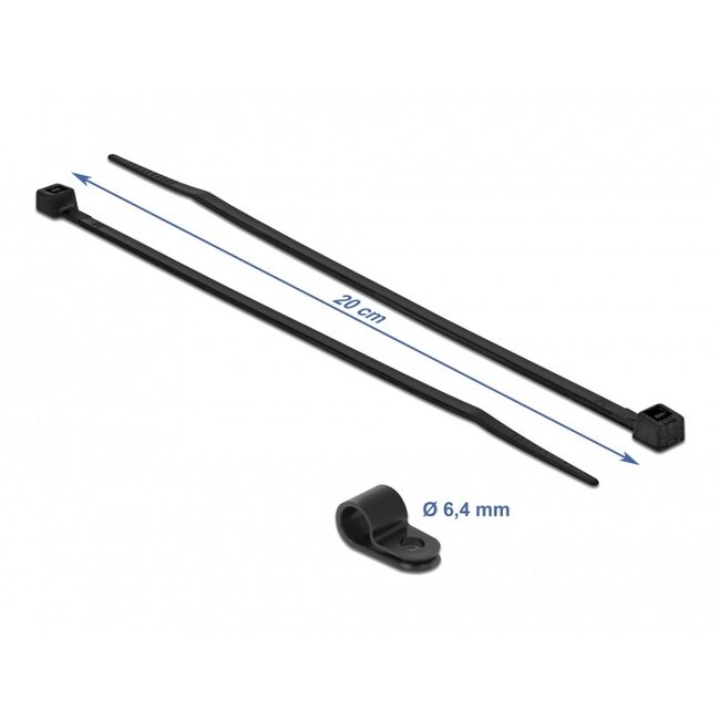 Tie-wraps met montageklem | 200 x 3,6mm | zwart | 10 stuks