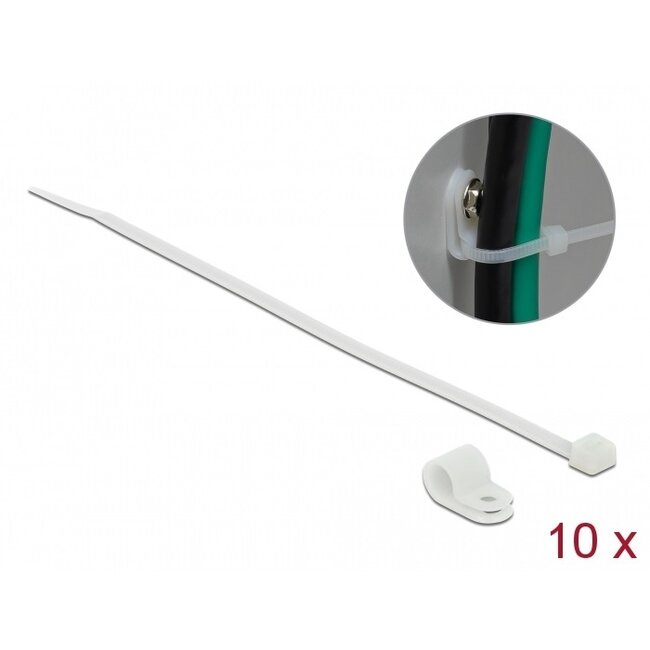 Tie-wraps met montageklem | 250 x 3,6mm | transparant | 10 stuks