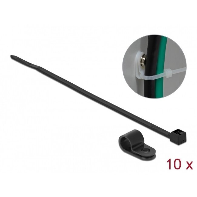 Tie-wraps met montageklem | 250 x 3,6mm | zwart | 10 stuks