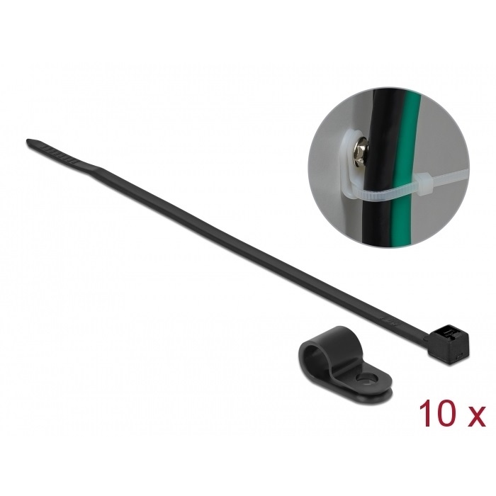 Tie-wraps 250 x 3,6mm (10 stuks) met montageklem (10 stuks) / zwart - UV resistent