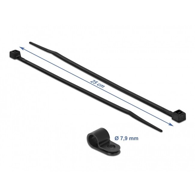 Tie-wraps met montageklem | 250 x 3,6mm | zwart | 10 stuks