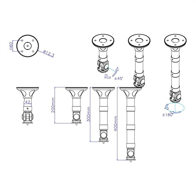 ROLINE plafondhouder voor Projector, verstelbaar, tot 3 kg