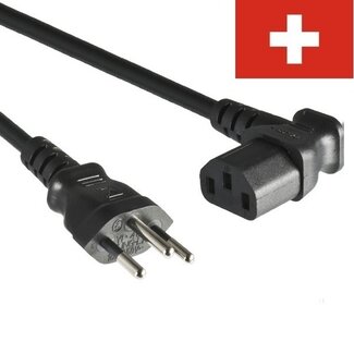 DINIC C13 (haaks/links) - Type J / Zwitserland (recht) stroomkabel | 3x 0,75mm | zwart | 1,8 meter