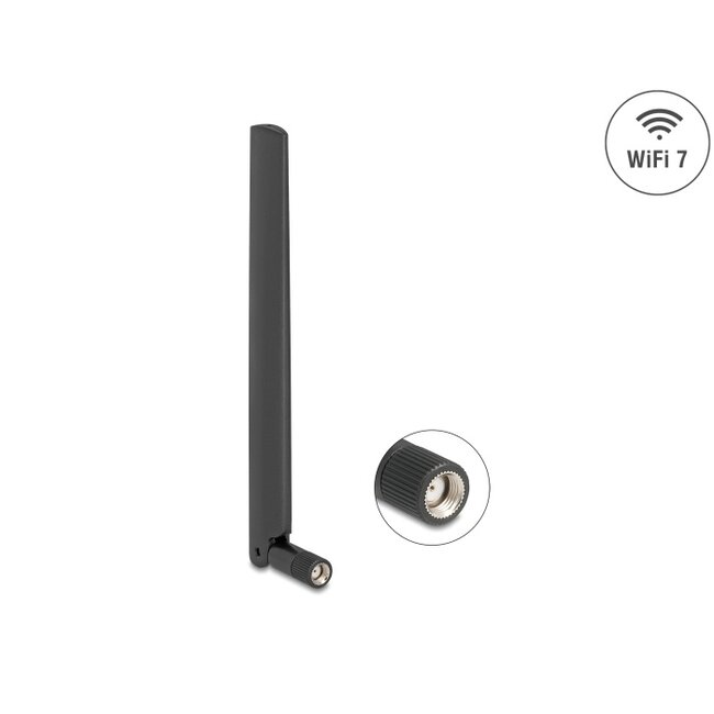 Delock WiFi 7 Antenna RP-SMA plug 2.0 - 4.4 dBi 17 cm omnidirectional with tilt joint black