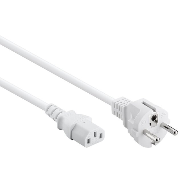 C13 (recht) - CEE 7/7 (recht) stroomkabel | 3x 1,00mm | wit | 5 meter