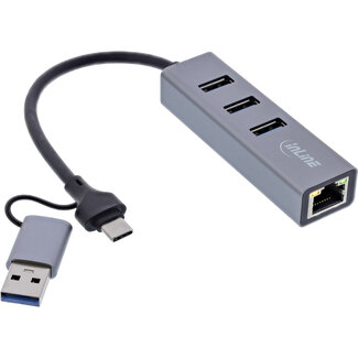 InLine® InLine® 4in1 Gigabit Hub, USB-C & USB-A, 1x RJ45, 3x USB 3.2 Gen.1
