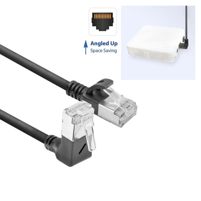 UFTP CAT6a slimline netwerkkabel | haaks (boven) / recht | LSZH | zwart | 0,50 meter