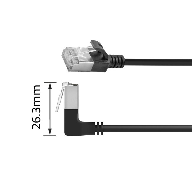 UFTP CAT6a slimline netwerkkabel | haaks (boven) / recht | LSZH | zwart | 1 meter