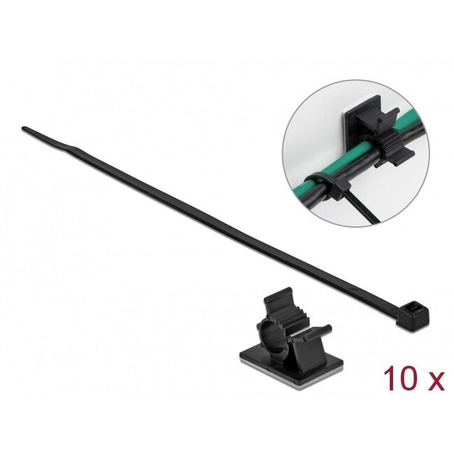 Tie-wraps met kabelklemmen | 200 x 4,8mm | zwart | 10 stuks