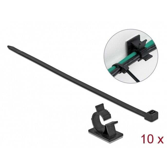 Tie-wraps met kabelklemmen | 250 x 7,2mm | zwart | 10 stuks