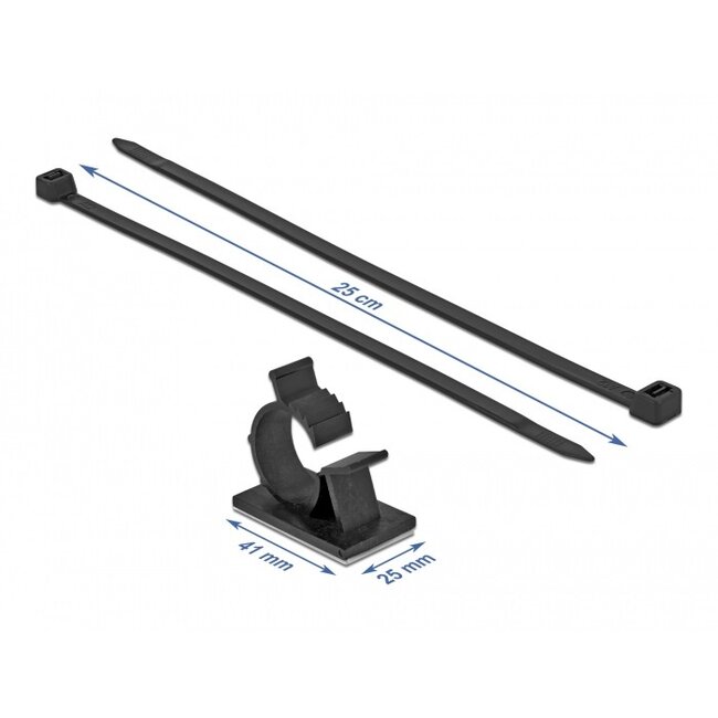 Tie-wraps met kabelklemmen | 250 x 7,2mm | zwart | 10 stuks