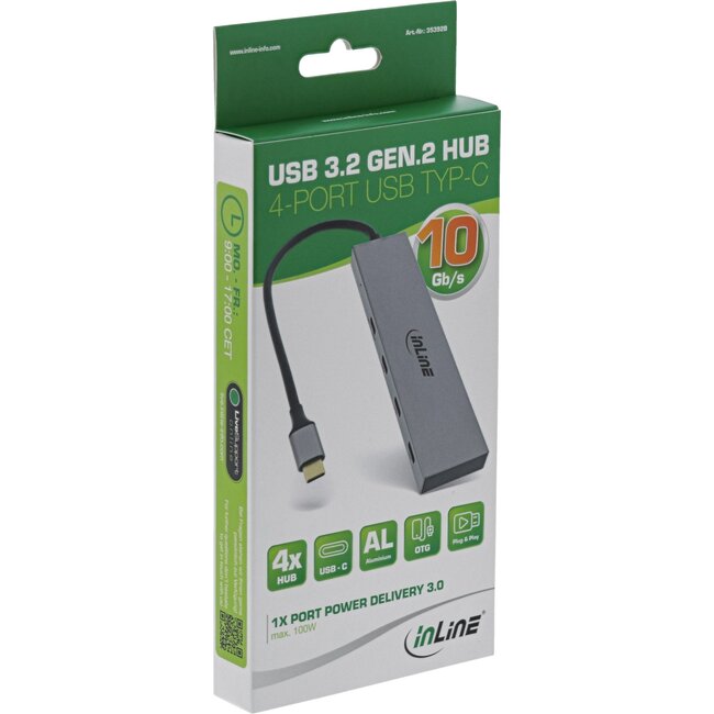 InLine USB hub (USB-C) | 3x USB-C + 1x USB-C PD 100W | USB3.1 10 Gbps | aluminium | 0,15 meter