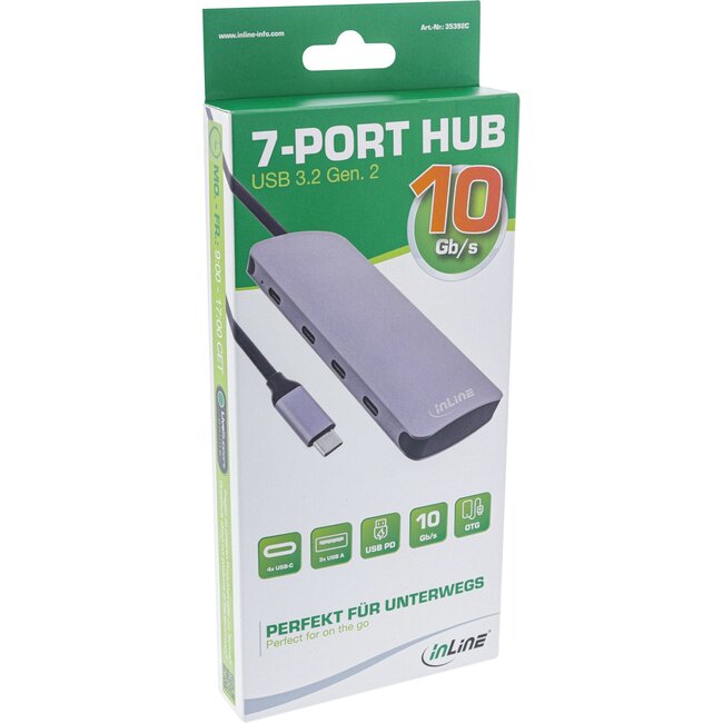 InLine USB hub (USB-C) | 3x USB-A + 4x USB-C (1x PD 100W) | USB3.1 10 Gbps | aluminium | 0,15 meter