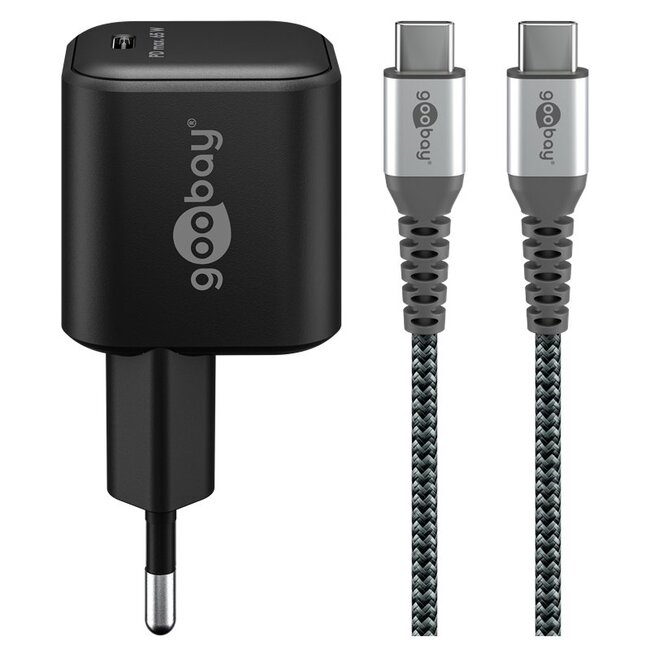 Goobay USB lader | 1x USB-C PD | incl. USB-C kabel | 65W | zwart | 1 meter