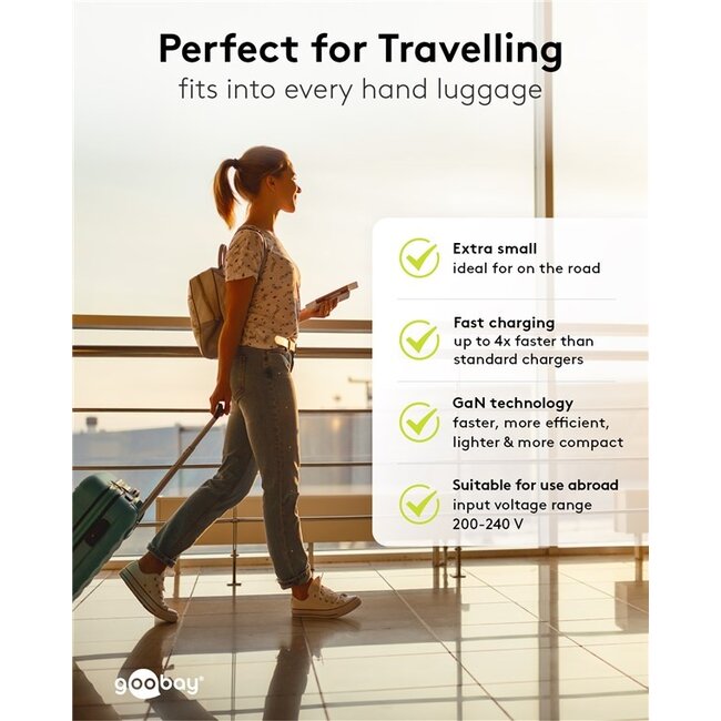 Goobay USB lader | 1x USB-C PD | incl. USB-C kabel | 65W | zwart | 1 meter