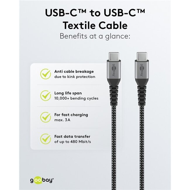 Goobay USB lader | 1x USB-C PD | incl. USB-C kabel | 65W | zwart | 1 meter