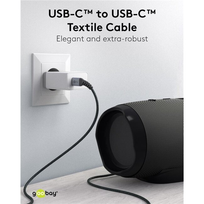 Goobay USB lader | 1x USB-C PD | incl. USB-C kabel | 65W | zwart | 1 meter