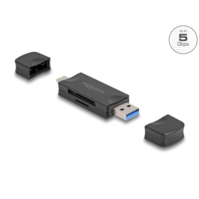 Delock Card Reader USB 5 Gbps USB Type-C™ / Type-A for SD and Micro SD memory cards black