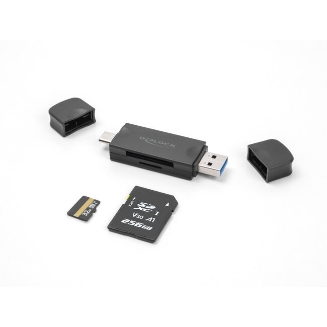 Delock Card Reader USB 5 Gbps USB Type-C™ / Type-A for SD and Micro SD memory cards black