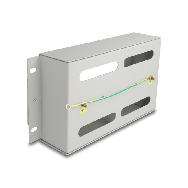 Delock 10″ Circuit-breaker strip with cover and DIN rail 3U metal grey