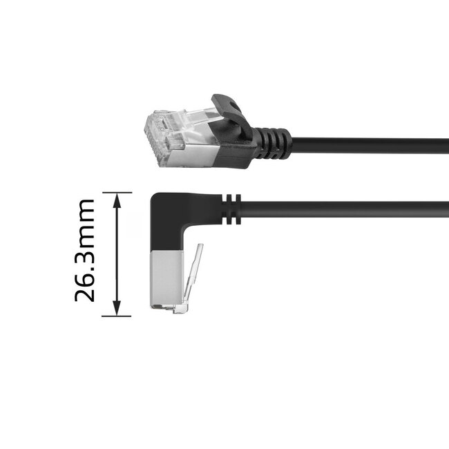 UFTP CAT6a slimline netwerkkabel | haaks (beneden) / recht | LSZH | zwart | 1,5 meter