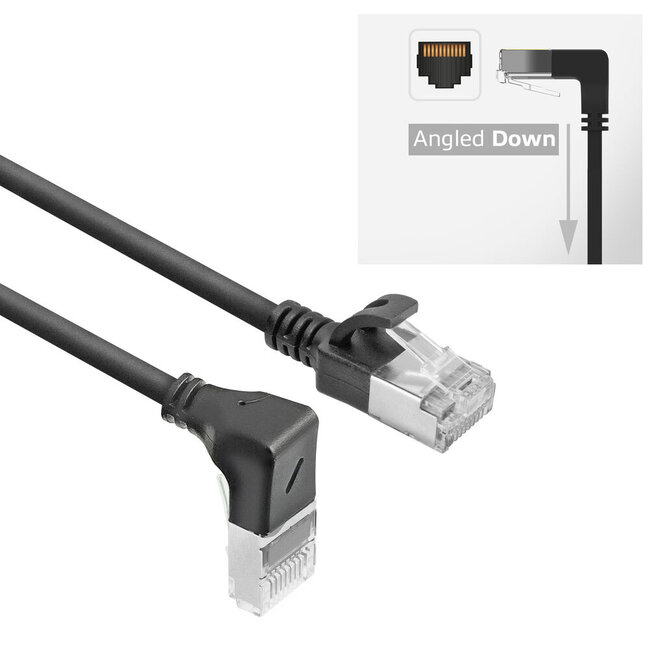 UFTP CAT6a slimline netwerkkabel | haaks (beneden) / recht | LSZH | zwart | 2 meter