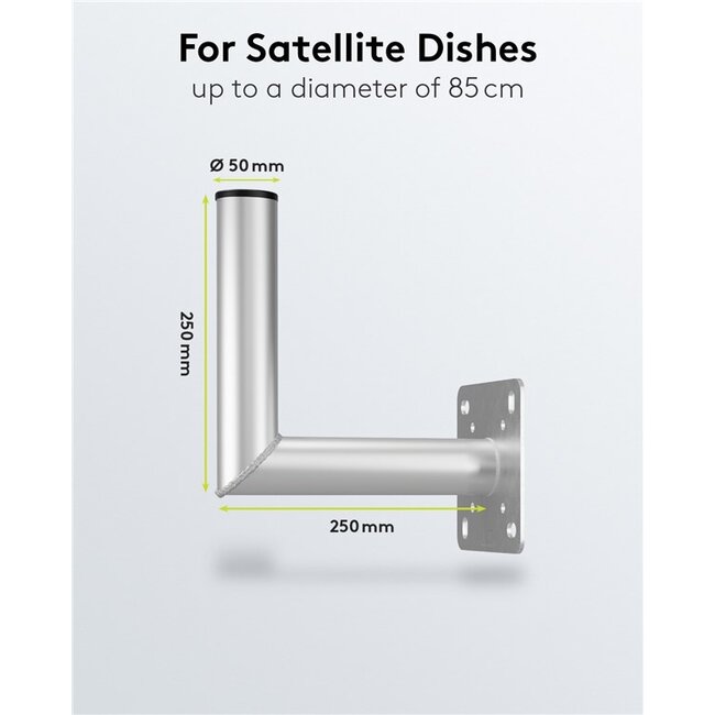 Goobay muurbeugel voor satellietschotel | muurafstand 25 cm | diameter 50 mm | zilver