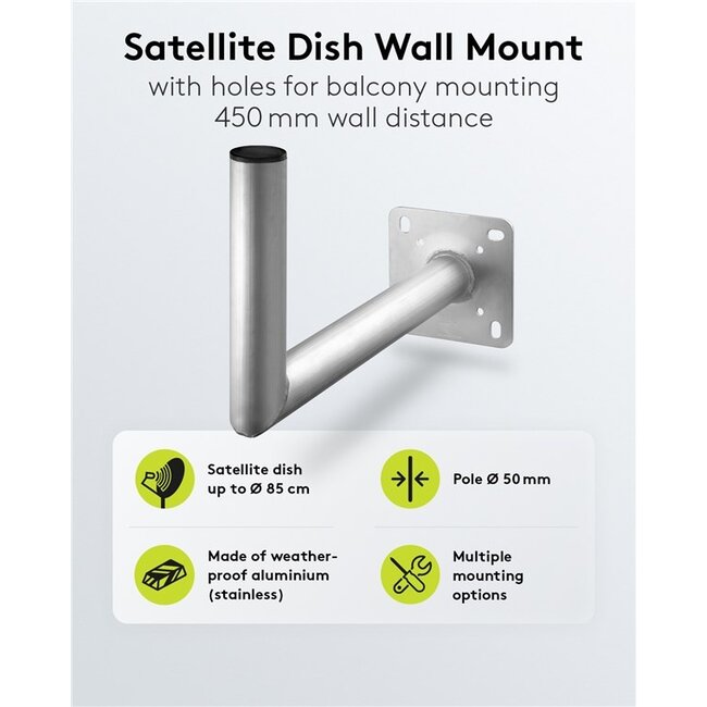 Goobay muurbeugel voor satellietschotel | muurafstand 45 cm | diameter 50 mm | zilver