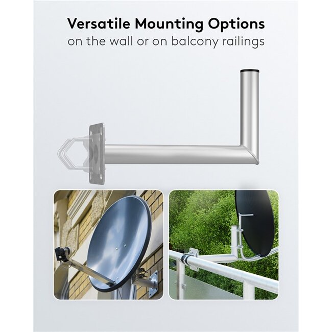Goobay muurbeugel voor satellietschotel | muurafstand 45 cm | diameter 50 mm | zilver