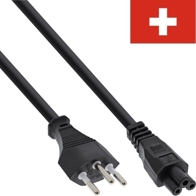 C5 (recht) - Type J / Zwitserland (recht) stroomkabel | 3x 0,75mm | zwart | 1,8 meter