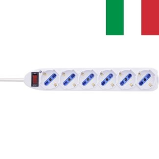 InLine Stekkerdoos met 6 contacten en schakelaar | Type L/F / Italië/West-Europa | wit | 1,5 meter