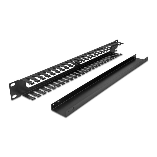 Delock 19″ 1U Cable Management Routing Panel with 2 openings metal black