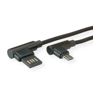 Roline ROLINE USB 2.0 Kabel, A reversibel male  - Micro B (90° hoekig) male, zwart, 0,8 m