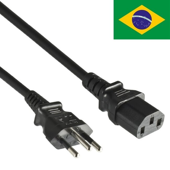 C13 (recht) - Type N / Brazilië (recht) stroomkabel | 3x 1,00mm | zwart | 5 meter