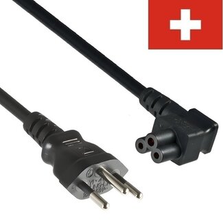 DINIC C5 (haaks/links) - Type J / Zwitserland (recht) stroomkabel | 3x 0,75mm | zwart | 3 meter