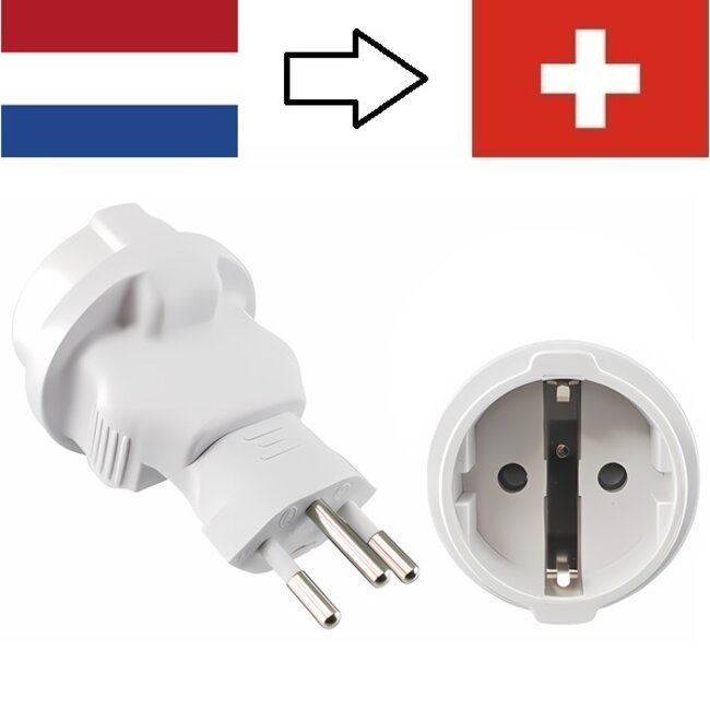 Reisadapter West-Europa (Type F) naar Zwitserland (Type J) | wit