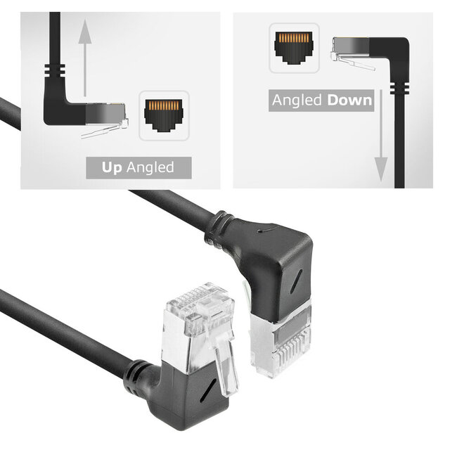 UFTP CAT6a slimline netwerkkabel | haaks (boven) / haaks (beneden) | LSZH | zwart | 0,50 meter