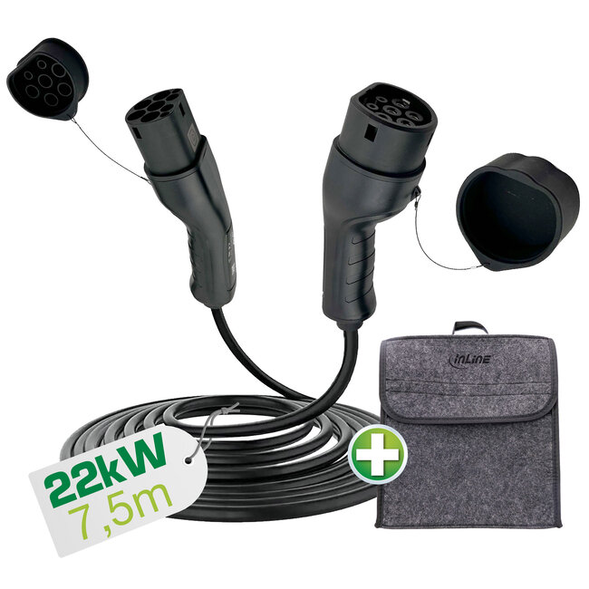 InLine® EV autolaadkabel 22kW type 2, 3-fase, 7,5m
