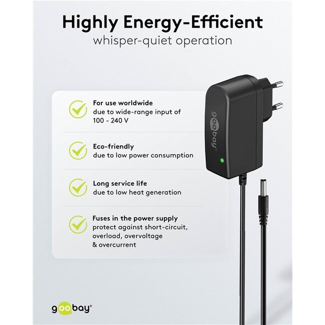 Goobay voedingsadapter | 12V DC | 0,6A | 7,2W | 5,5 x 2,1mm | 1,8 meter