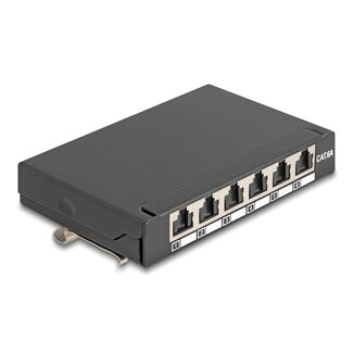 DeLOCK Delock Mini Desktop Patch Panel RJ45 jack 6 port Cat.6A shielded black - for mounting on a table, wall or DIN rail