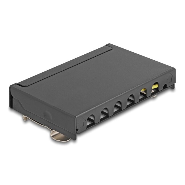 Delock Mini Desktop Patch Panel RJ45 jack 6 port Cat.6A shielded black - for mounting on a table, wall or DIN rail