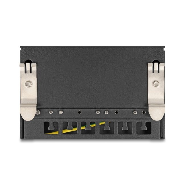 Delock Mini Desktop Patch Panel RJ45 jack 6 port Cat.6A shielded black - for mounting on a table, wall or DIN rail