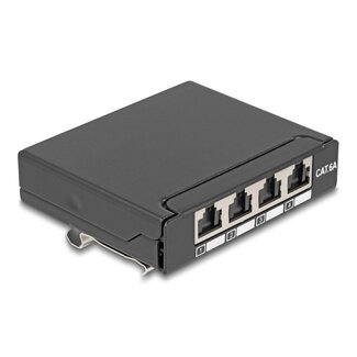DeLOCK Delock Mini Desktop Patch Panel RJ45 jack 4 port Cat.6A shielded black - for mounting on a table, wall or DIN rail