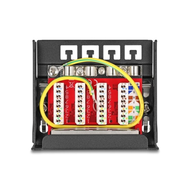 Delock Mini Desktop Patch Panel RJ45 jack 4 port Cat.6A shielded black - for mounting on a table, wall or DIN rail