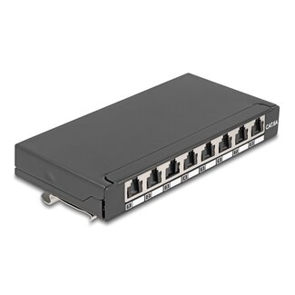 DeLOCK Delock Mini Desktop Patch Panel RJ45 jack 8 port Cat.6A shielded black - for mounting on a table, wall or DIN rail