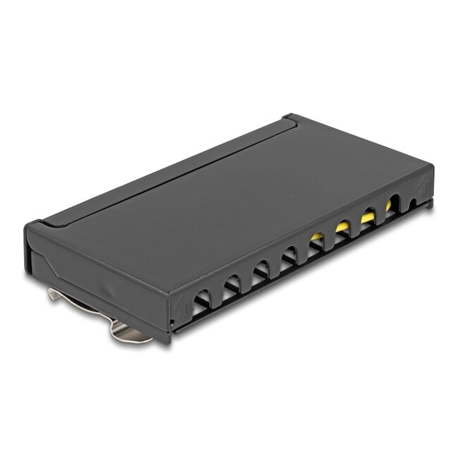Delock Mini Desktop Patch Panel RJ45 jack 8 port Cat.6A shielded black - for mounting on a table, wall or DIN rail